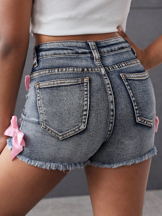 SHEIN shorts vaqueros ajustados estilo casual, vintage Y2K, con aberturas, rasgados - Quierox - Tienda Online