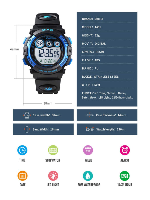 Shein Skmei Niños Reloj electrónico impermeable de puntero redondo fecha - Quierox - Tienda Online