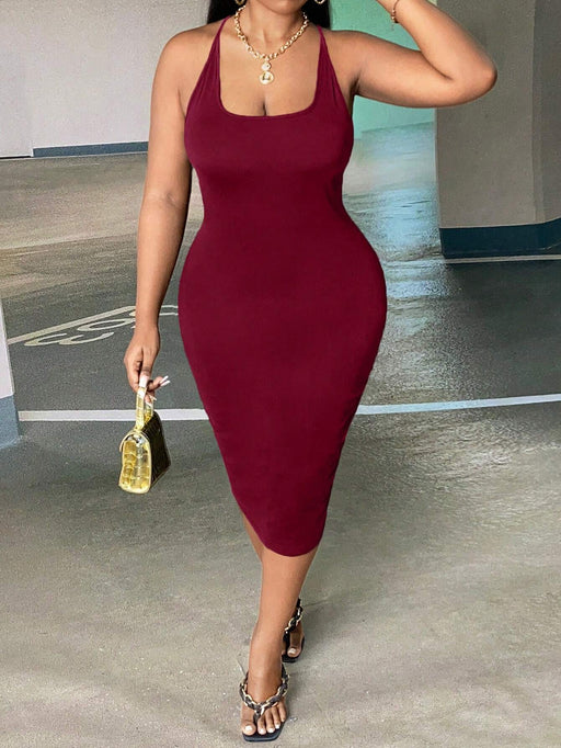 Shein Slaydiva Talla grande Vestido ajustado con tira cruzada de espalda abierta - Quierox - Tienda Online