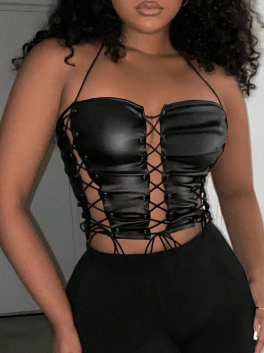 SHEIN Slaydiva Top halter corto con cordones frontales - Quierox - Tienda Online