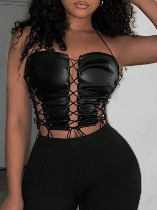 SHEIN Slaydiva Top halter corto con cordones frontales - Quierox - Tienda Online