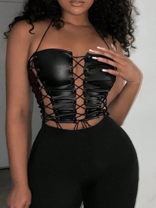 SHEIN Slaydiva Top halter corto con cordones frontales - Quierox - Tienda Online