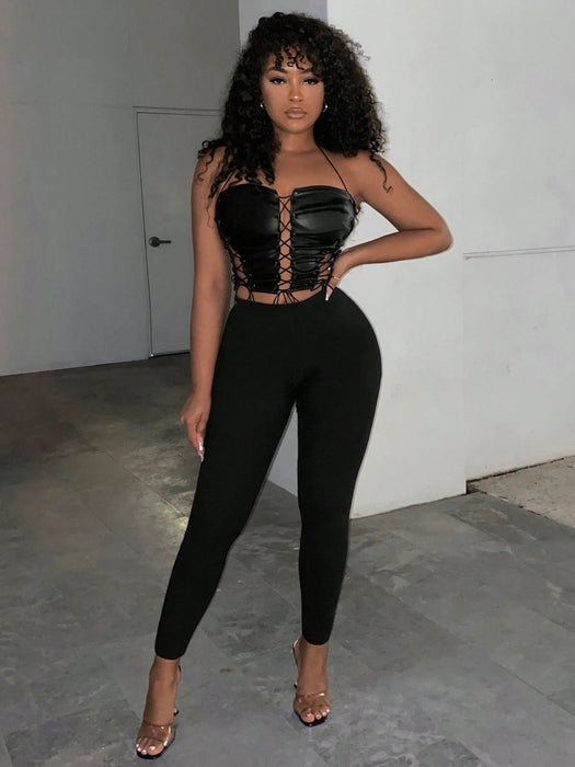 SHEIN Slaydiva Top halter corto con cordones frontales - Quierox - Tienda Online