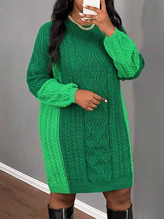 SHEIN Slaydiva Vestido mini de cuello redondo de manga larga, de bloque de color - Quierox - Tienda Online