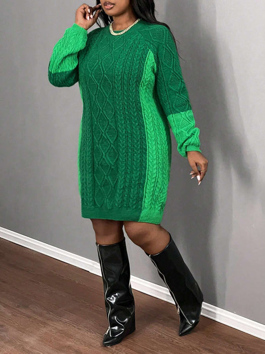 SHEIN Slaydiva Vestido mini de cuello redondo de manga larga, de bloque de color - Quierox - Tienda Online