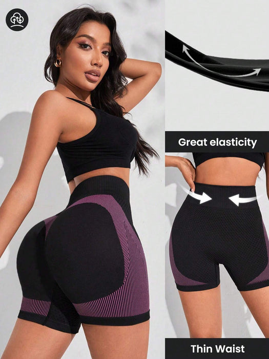 Shein Slayform Pantalones cortos deportivos de cintura ancha con estampado de rayas para mujer - Quierox - Tienda Online