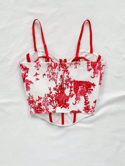 Shein Soleia Camiseta de tirantes con estampado floral vintage en contraste - Quierox - Tienda Online