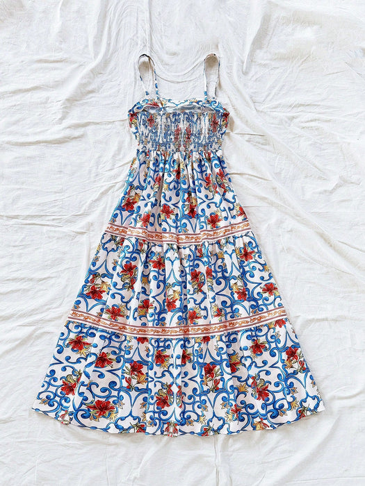 SHEIN Soleia Vestido largo de corte A con estampado retro floral para mujer - Quierox - Tienda Online