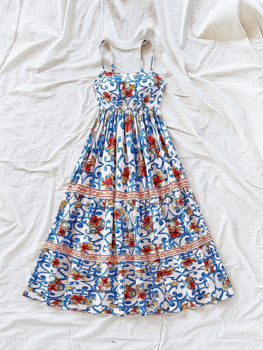 SHEIN Soleia Vestido largo de corte A con estampado retro floral para mujer - Quierox - Tienda Online