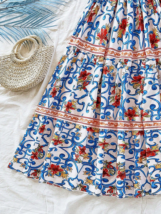SHEIN Soleia Vestido largo de corte A con estampado retro floral para mujer - Quierox - Tienda Online