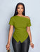 SHEIN SOLERSUN Camiseta elegante de mujer con escote asimétrico, fruncido y bajo asimétrico - Quierox - Tienda Online
