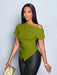 SHEIN SOLERSUN Camiseta elegante de mujer con escote asimétrico, fruncido y bajo asimétrico - Quierox - Tienda Online