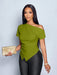 SHEIN SOLERSUN Camiseta elegante de mujer con escote asimétrico, fruncido y bajo asimétrico - Quierox - Tienda Online