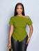 SHEIN SOLERSUN Camiseta elegante de mujer con escote asimétrico, fruncido y bajo asimétrico - Quierox - Tienda Online