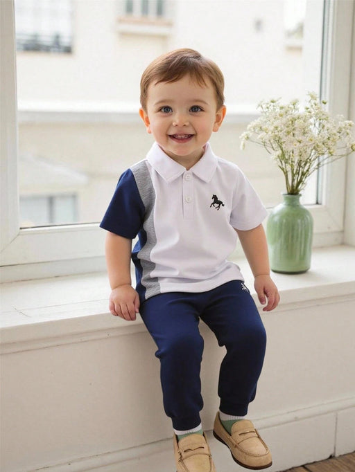 SHEIN Souflis Souflis Conjunto de 2 piezas para niño, camiseta de manga corta con cuello polo y bloques de color - Quierox - Tienda Online