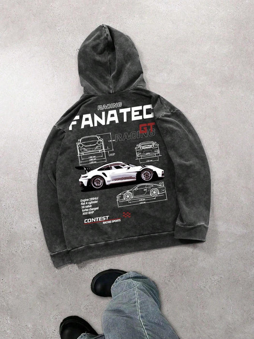 Shein Sudadera con capucha casual vintage para hombre con estampado de logo de coche, para otoño - Quierox - Tienda Online