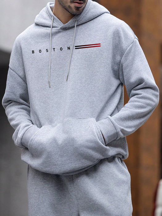 SHEIN Sudadera con capucha y bolsillo holgado con estampado Boston para hombre - Quierox - Tienda Online