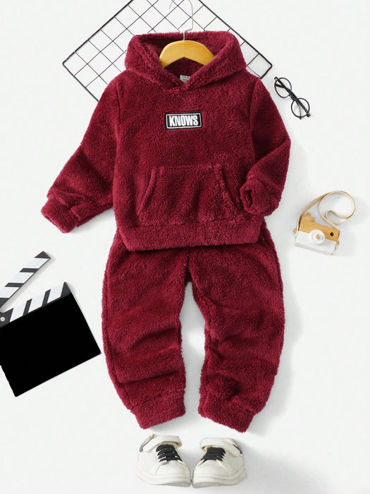 SHEIN Sudadera con capucha y bolsillo tipo canguro con letras cosidas para bebé niño - Quierox - Tienda Online