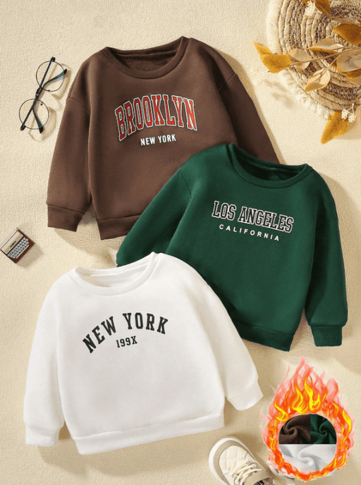 SHEIN Sudadera de cuello redondo para niños de polar con estampado de letras sencilla - Quierox - Tienda Online