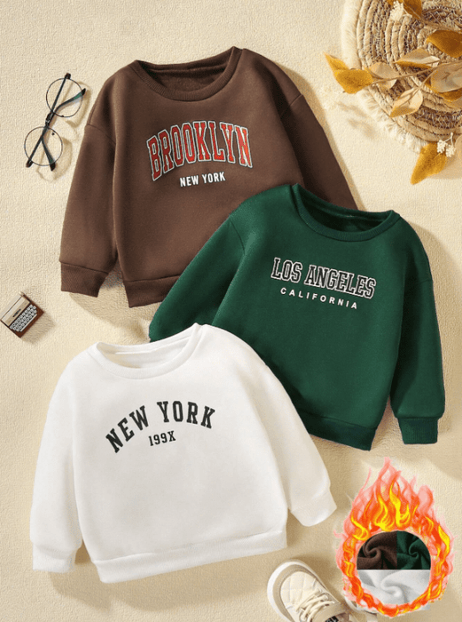 SHEIN Sudadera de cuello redondo para niños de polar con estampado de letras sencilla - Quierox - Tienda Online