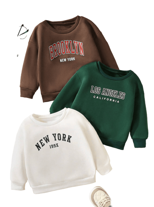 SHEIN Sudadera de cuello redondo para niños de polar con estampado de letras sencilla - Quierox - Tienda Online