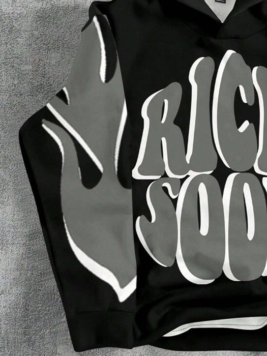 SHEIN Sudadera holgada de manga larga con estampado de texto "RICH SOON" para niños - Quierox - Tienda Online