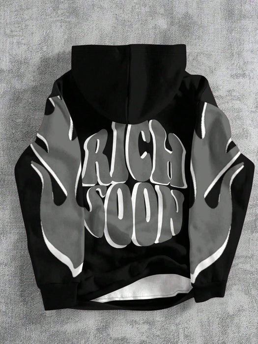 SHEIN Sudadera holgada de manga larga con estampado de texto "RICH SOON" para niños - Quierox - Tienda Online