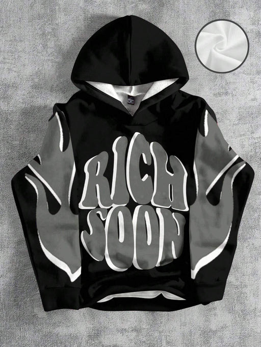 SHEIN Sudadera holgada de manga larga con estampado de texto "RICH SOON" para niños - Quierox - Tienda Online