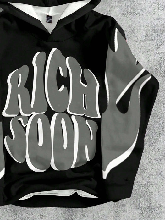 SHEIN Sudadera holgada de manga larga con estampado de texto "RICH SOON" para niños - Quierox - Tienda Online