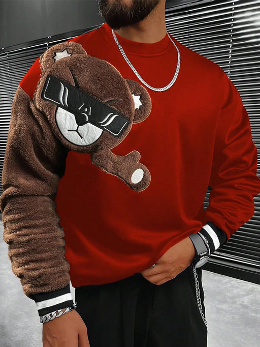 SHEIN Sudadera Manfinity Homme con hombros caídos, oso bordado, rayas decorativas - Quierox - Tienda Online