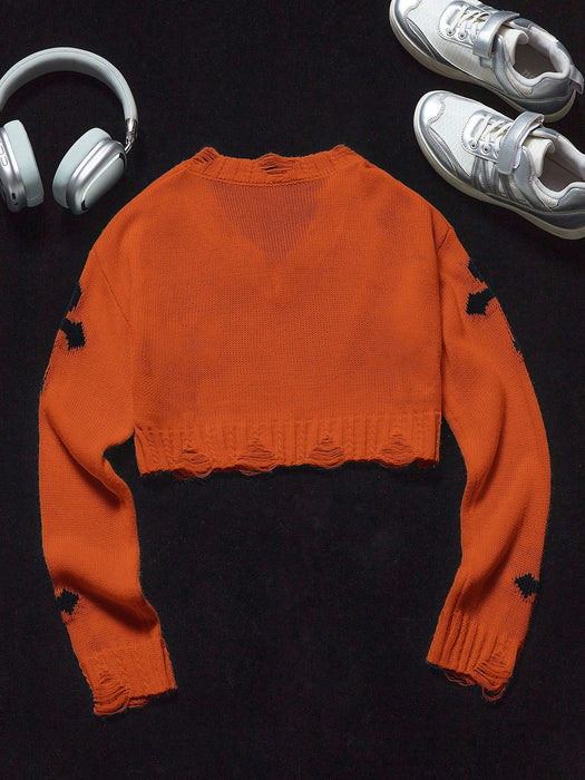 SHEIN Suéter de jacquard con flecos y cuello en V para niñas preadolescentes, ropa de calle de otoño/invierno - Quierox - Tienda Online