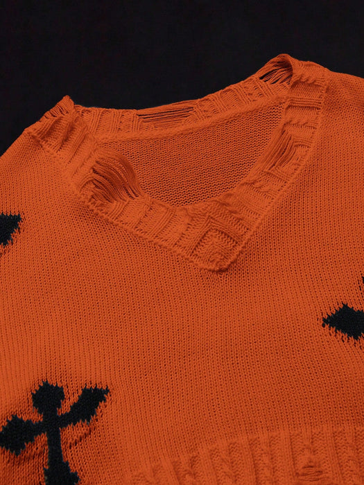 SHEIN Suéter de jacquard con flecos y cuello en V para niñas preadolescentes, ropa de calle de otoño/invierno - Quierox - Tienda Online