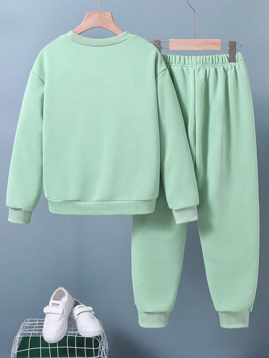 SHEIN Suéter y pantalón de chándal con estampado de eslogan para niños preadolescentes - Quierox - Tienda Online