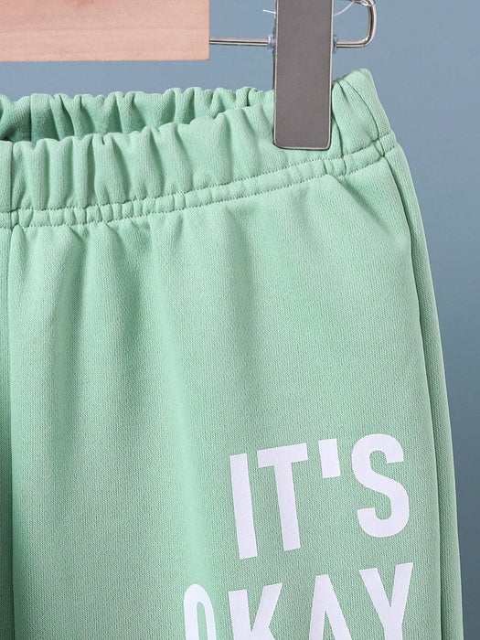 SHEIN Suéter y pantalón de chándal con estampado de eslogan para niños preadolescentes - Quierox - Tienda Online