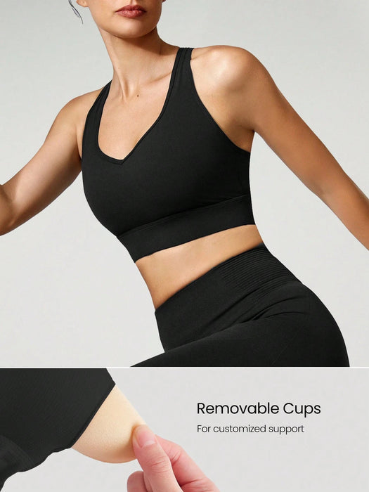 SHEIN Sujetador Deportivo Con Cuello En VY Tirantes De Aro - Quierox - Tienda Online