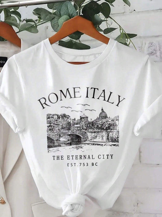 SHEIN SuriyaCove Camisetas de Italia romana Camiseta con el horizonte de Italia - Quierox - Tienda Online