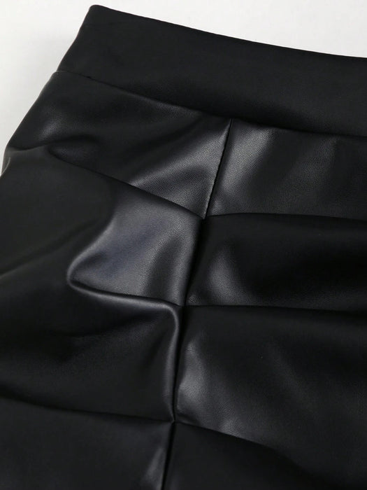 Shein Sweetra Falda corta elegante estilo retro de talle alto, plisada de piel sintética brasileña - Quierox - Tienda Online