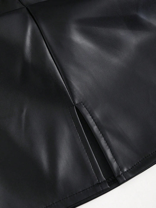 Shein Sweetra Falda corta elegante estilo retro de talle alto, plisada de piel sintética brasileña - Quierox - Tienda Online