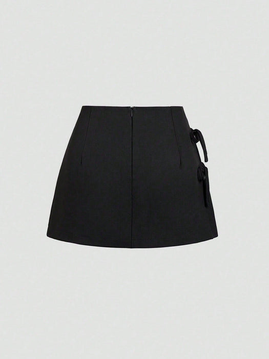 Shein Sweetra Falda corta sexy de corte A con lazo y cordones para mujer - Quierox - Tienda Online