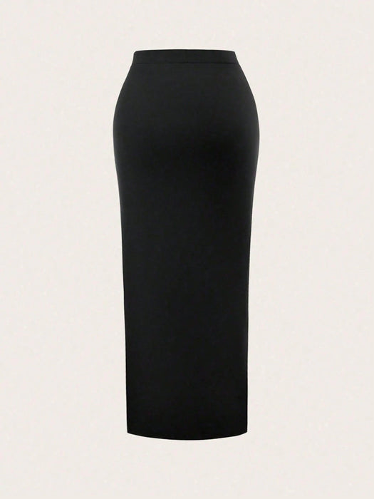 SHEIN Sweetra Falda larga con cintura elástica, pliegues y abertura lateral - Quierox - Tienda Online