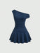 SHEIN Sweetra Vestido corto de color liso con cuello asimétrico elegante para mujer - Quierox - Tienda Online