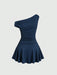 SHEIN Sweetra Vestido corto de color liso con cuello asimétrico elegante para mujer - Quierox - Tienda Online