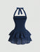 SHEIN Sweetra Vestido mini de verano ajustado de cuello halter con volantes - Quierox - Tienda Online