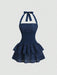 SHEIN Sweetra Vestido mini de verano ajustado de cuello halter con volantes - Quierox - Tienda Online