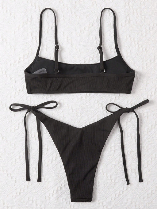 SHEIN Swim Basics Conjunto de bikini acanalado Tirante ajustable - Quierox - Tienda Online