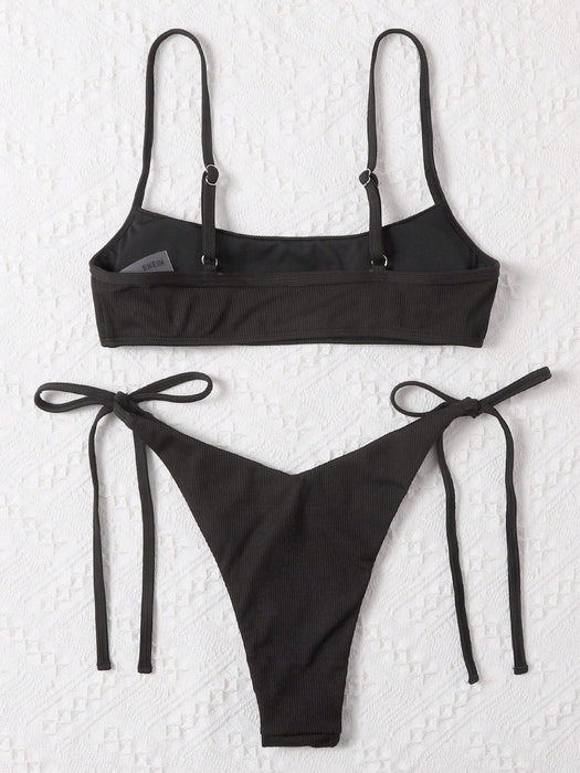 SHEIN Swim Basics Conjunto de bikini acanalado Tirante ajustable - Quierox - Tienda Online