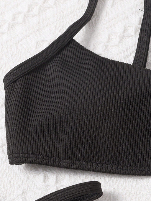 SHEIN Swim Basics Conjunto de bikini acanalado Tirante ajustable - Quierox - Tienda Online
