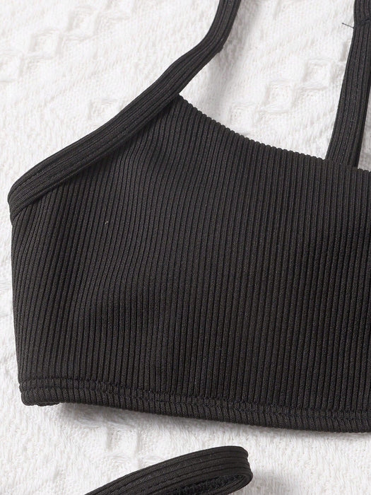 SHEIN Swim Basics Conjunto de bikini acanalado Tirante ajustable - Quierox - Tienda Online