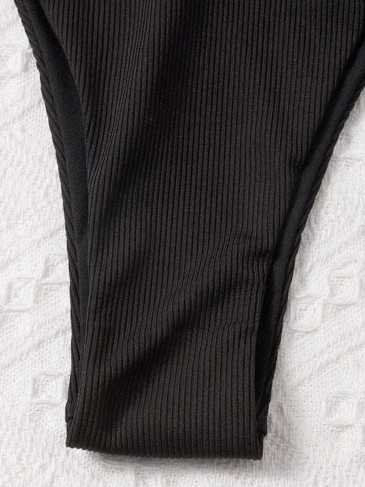 SHEIN Swim Basics Conjunto de bikini acanalado Tirante ajustable - Quierox - Tienda Online