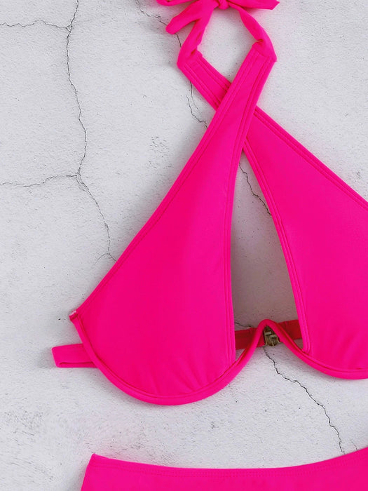 SHEIN Swim Bikini de verano con escote halter cruzado y aros - Quierox - Tienda Online